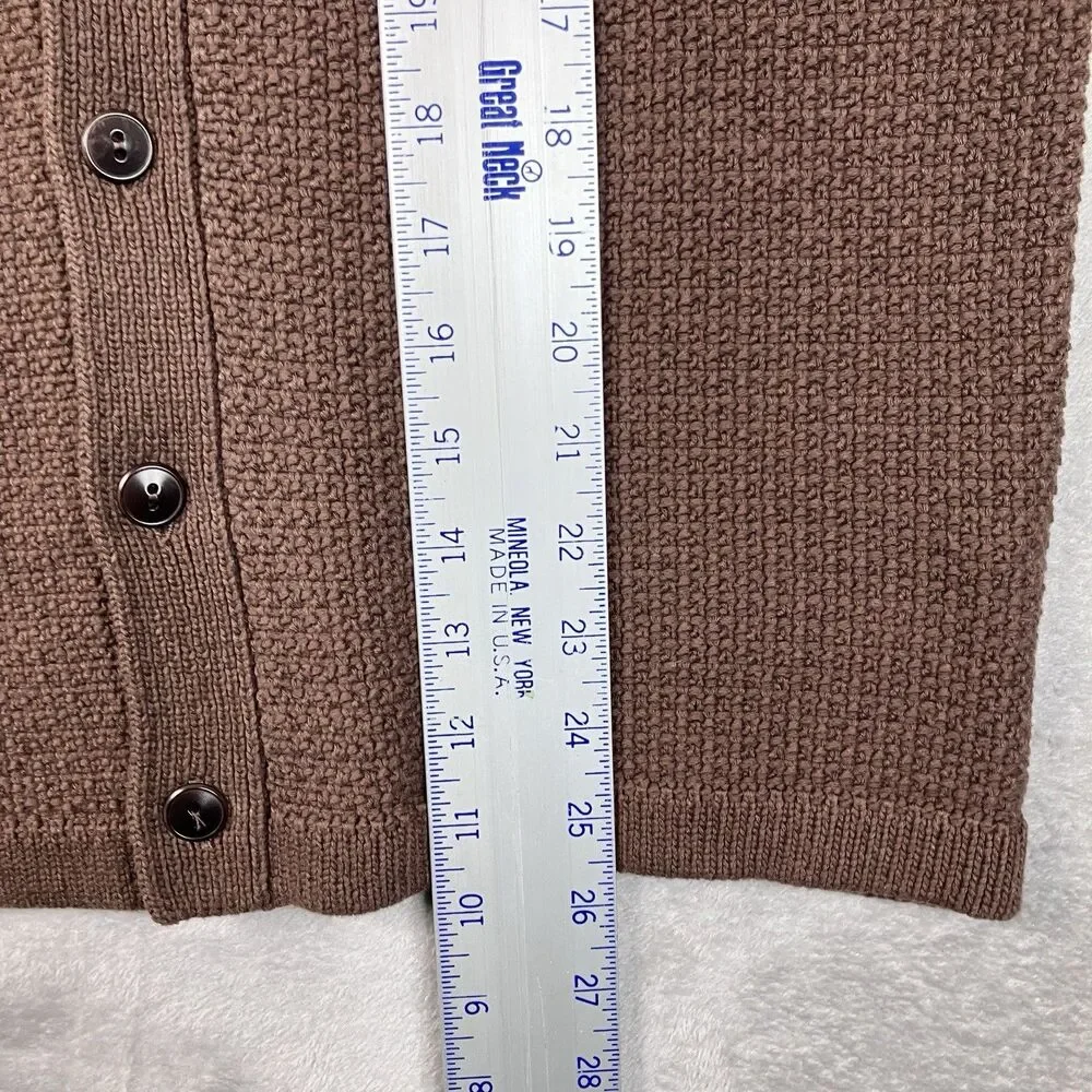 J Crew Polo Cardigan Men XS Brown Cotton Waffle Knit Short Sleeve Sweater CQ900
